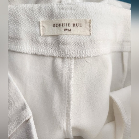 Sophie Rue Crepe Pleat White Straight Wide Leg Trouser Medium - Picture 7 of 7